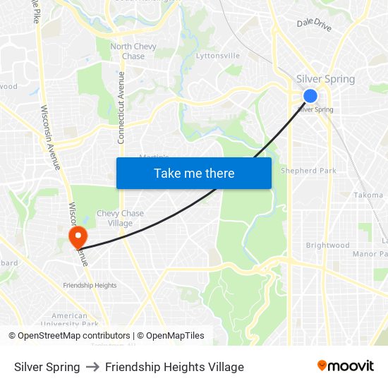 Silver Spring to Friendship Heights Village map