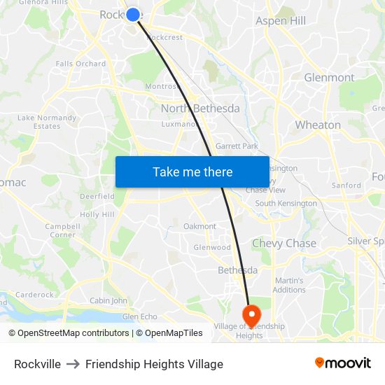 Rockville to Friendship Heights Village map