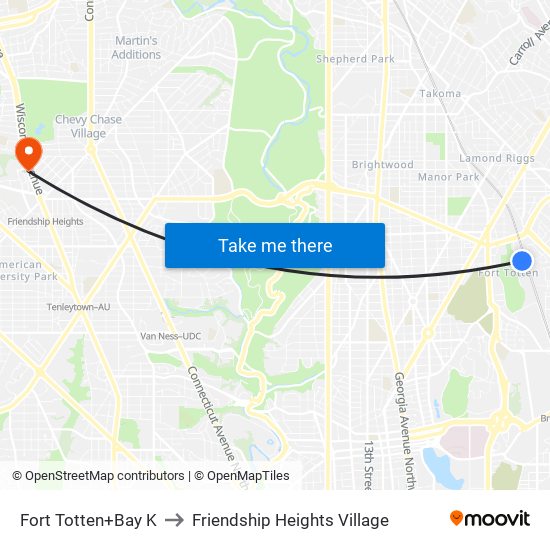 Fort Totten+Bay K to Friendship Heights Village map