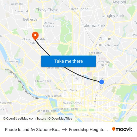 Rhode Island Ave-Brentwood+Bay D to Friendship Heights Village map