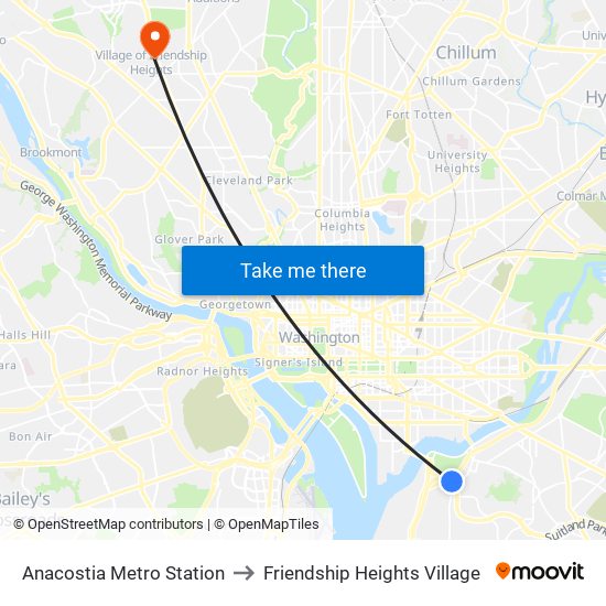 Anacostia Metro Station to Friendship Heights Village map