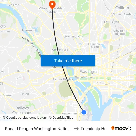 Ronald Reagan Washington National Airport Metrorail Station to Friendship Heights Village map