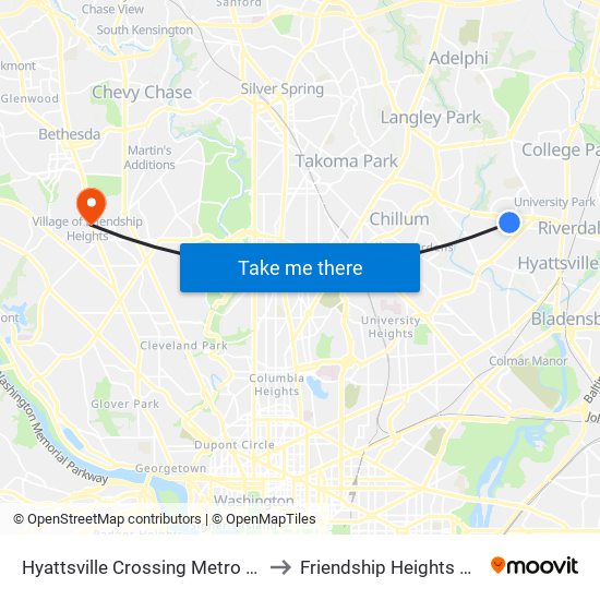 Hyattsville Crossing Metro Station to Friendship Heights Village map