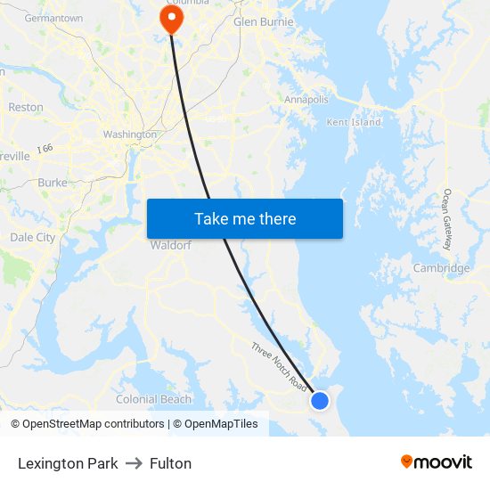 Lexington Park to Fulton map