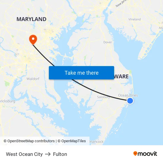 West Ocean City to Fulton map