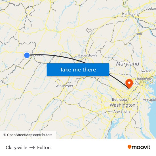 Clarysville to Fulton map