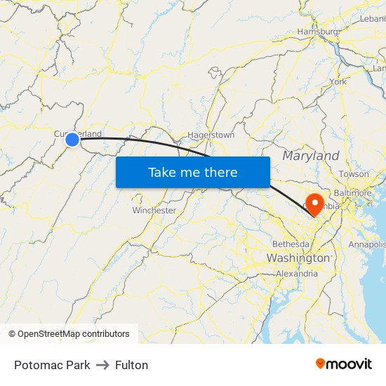 Potomac Park to Fulton map