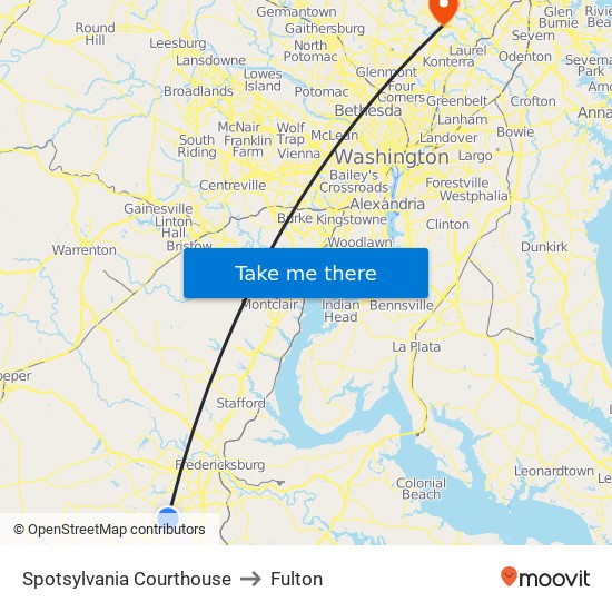 Spotsylvania Courthouse to Fulton map