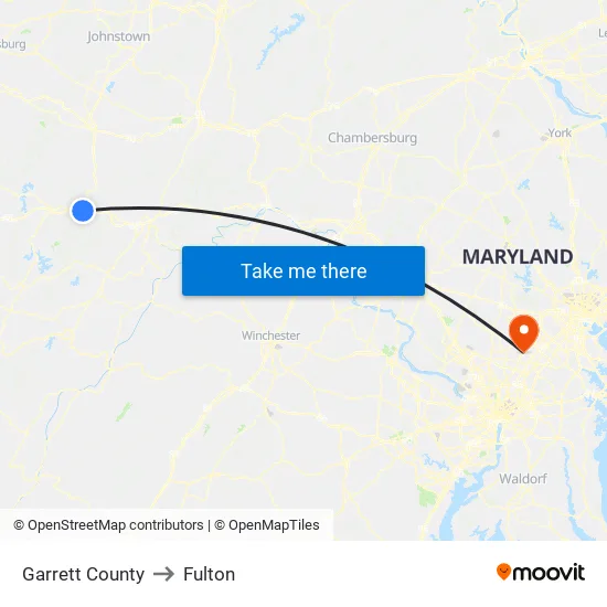 Garrett County to Fulton map