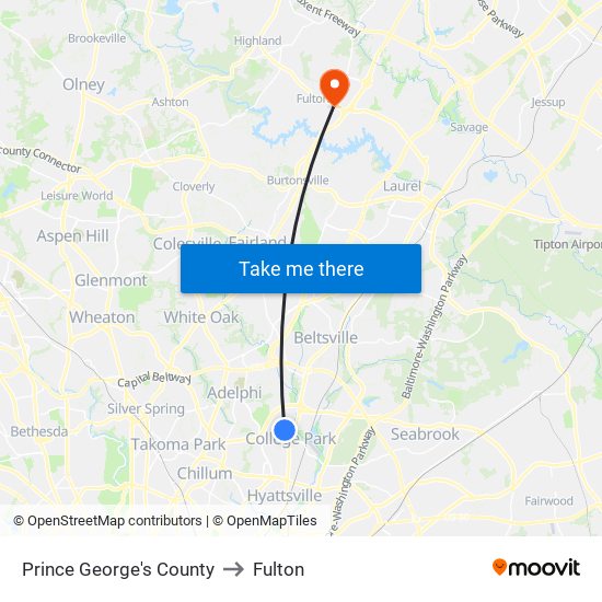 Prince George's County to Fulton map