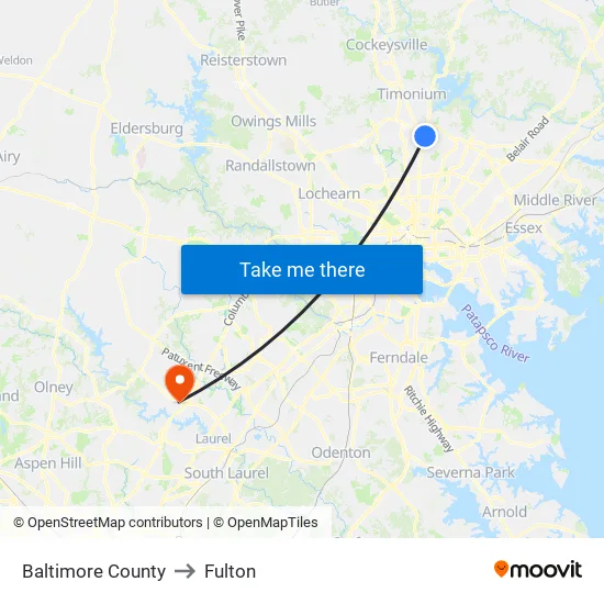 Baltimore County to Fulton map