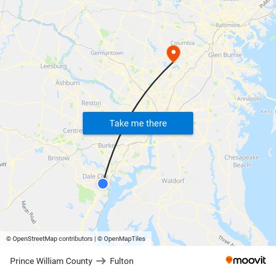 Prince William County to Fulton map