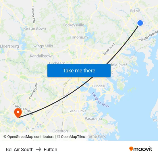 Bel Air South to Fulton map