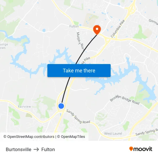 Burtonsville to Fulton map