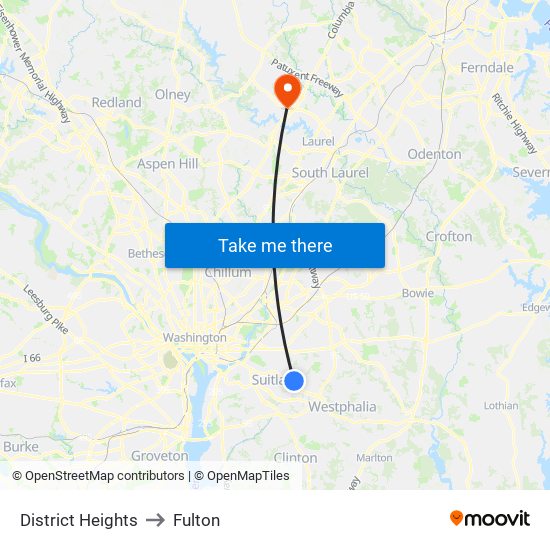 District Heights to Fulton map