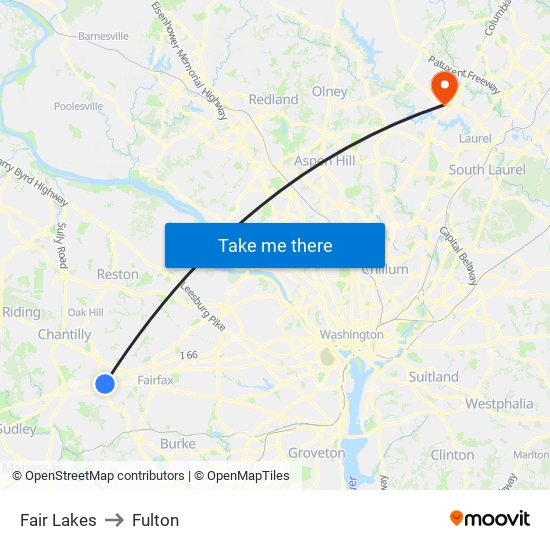 Fair Lakes to Fulton map