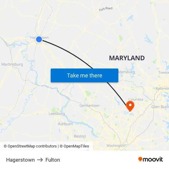 Hagerstown to Fulton map
