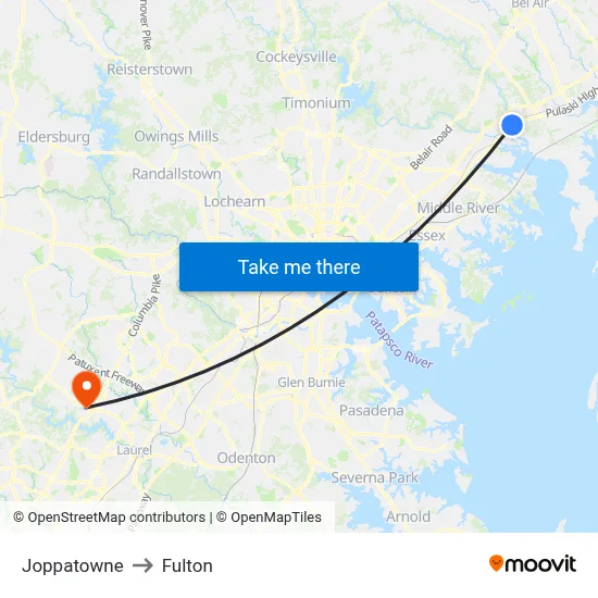 Joppatowne to Fulton map