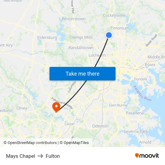 Mays Chapel to Fulton map