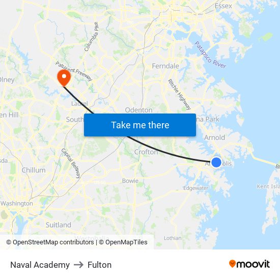 Naval Academy to Fulton map