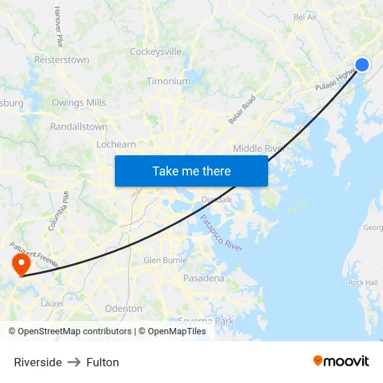 Riverside to Fulton map