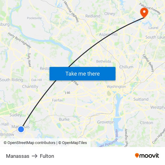 Manassas to Fulton map