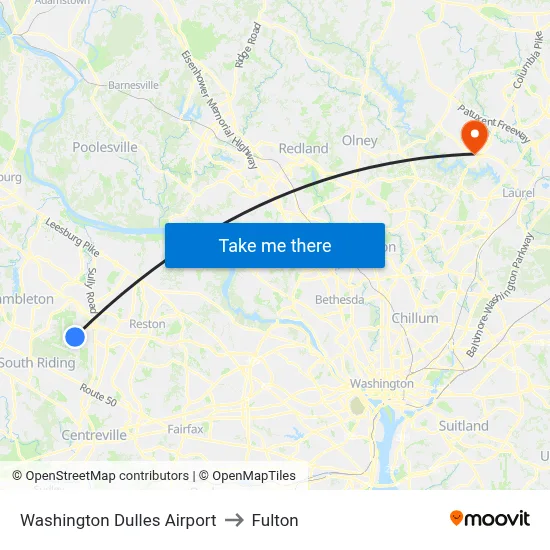 Washington Dulles Airport to Fulton map