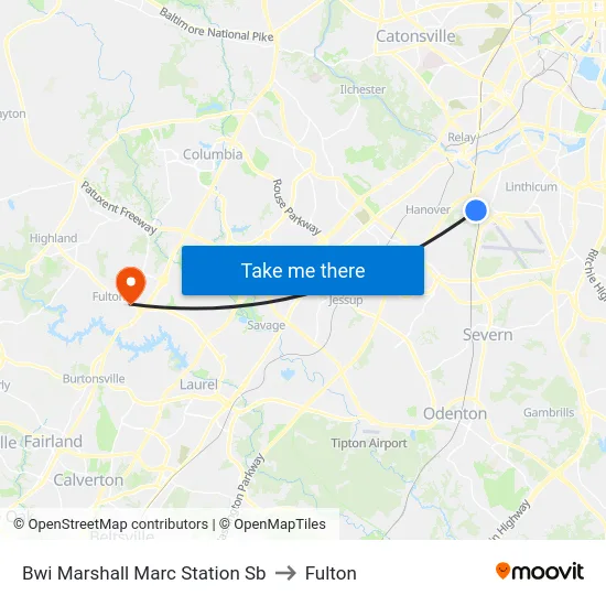 Bwi Marshall Marc Station Sb to Fulton map