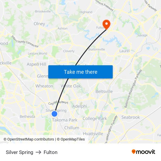 Silver Spring to Fulton map