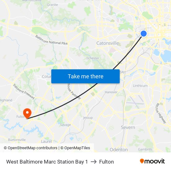 West Baltimore Marc Station Bay 1 to Fulton map