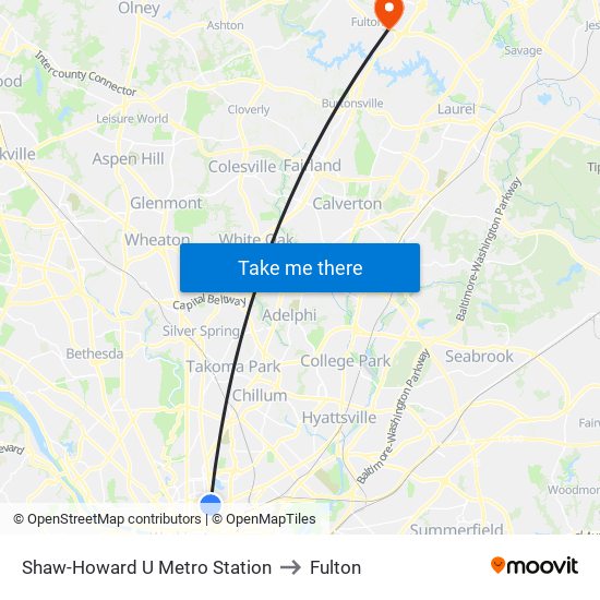 Shaw-Howard U Metro Station to Fulton map
