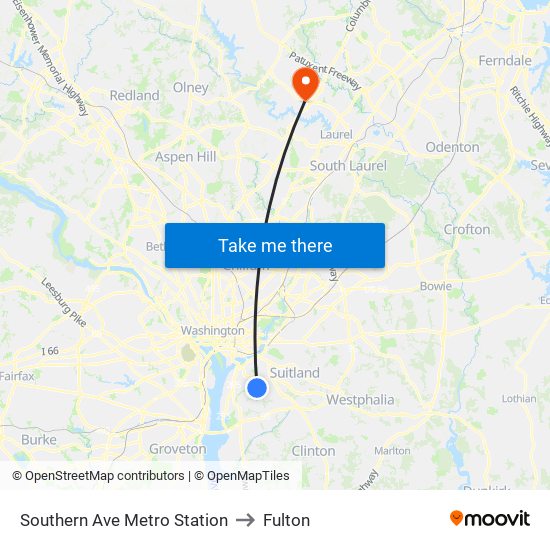 Southern Ave Metro Station to Fulton map