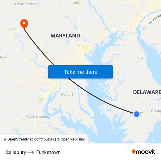 Salisbury to Funkstown map