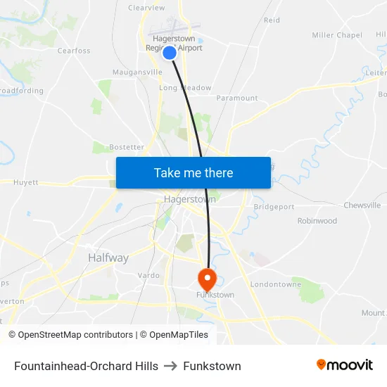 Fountainhead-Orchard Hills to Funkstown map