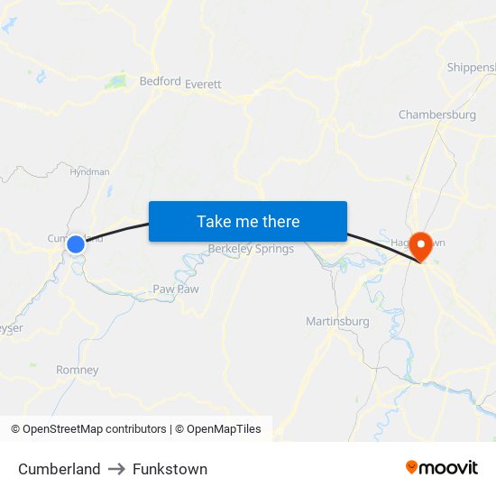 Cumberland to Funkstown map