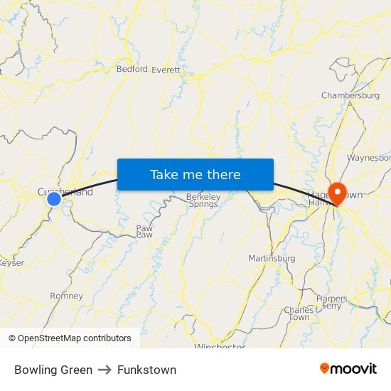 Bowling Green to Funkstown map