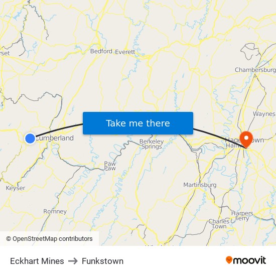 Eckhart Mines to Funkstown map