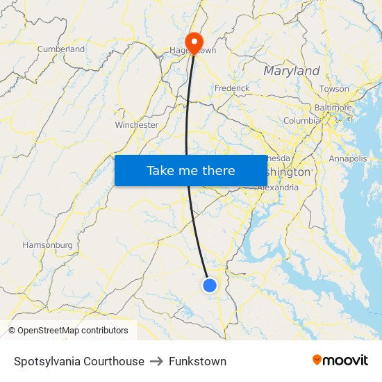 Spotsylvania Courthouse to Funkstown map