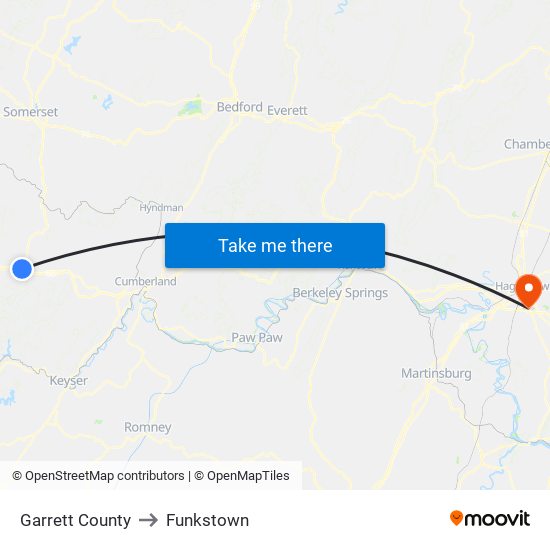 Garrett County to Funkstown map