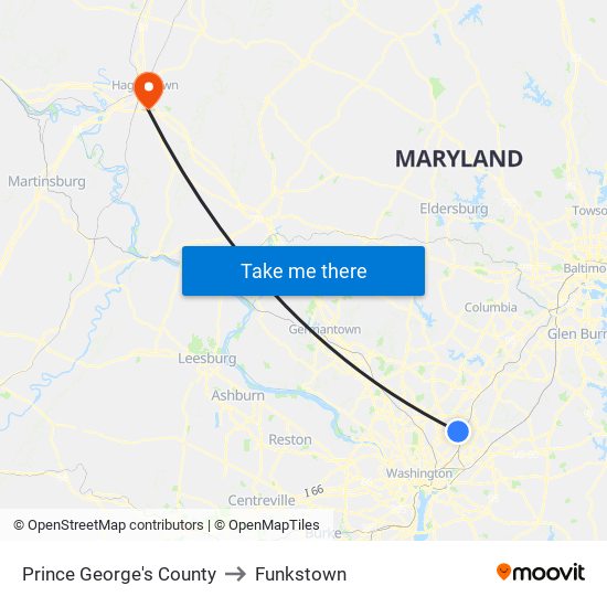 Prince George's County to Funkstown map