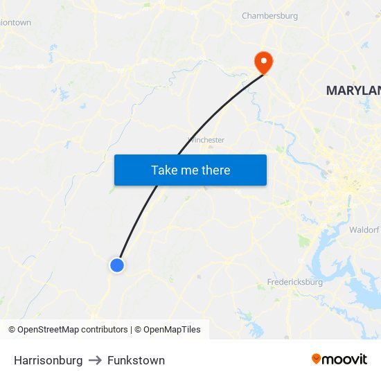 Harrisonburg to Funkstown map