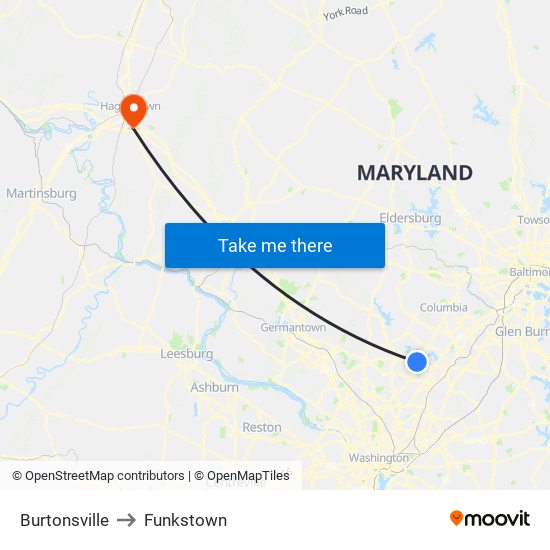 Burtonsville to Funkstown map