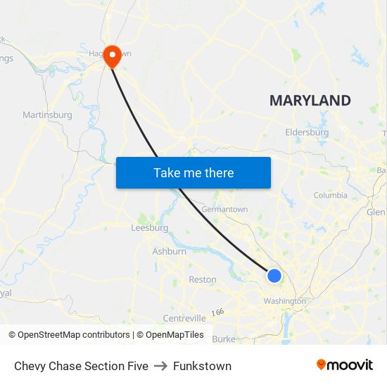 Chevy Chase Section Five to Funkstown map