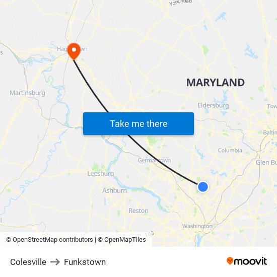 Colesville to Funkstown map