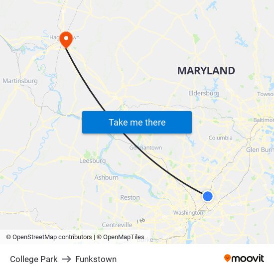 College Park to Funkstown map