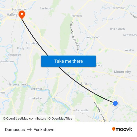 Damascus to Funkstown map