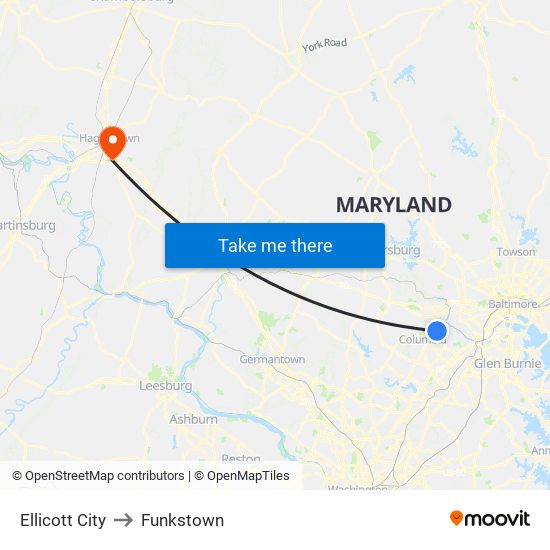 Ellicott City to Funkstown map