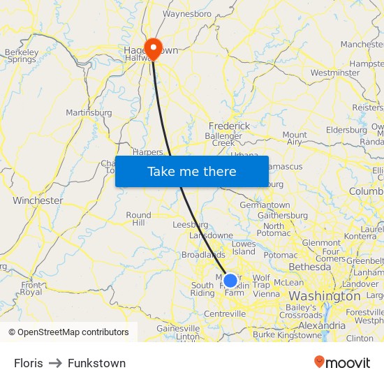 Floris to Funkstown map