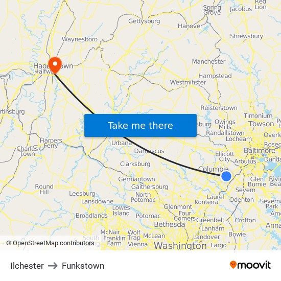 Ilchester to Funkstown map