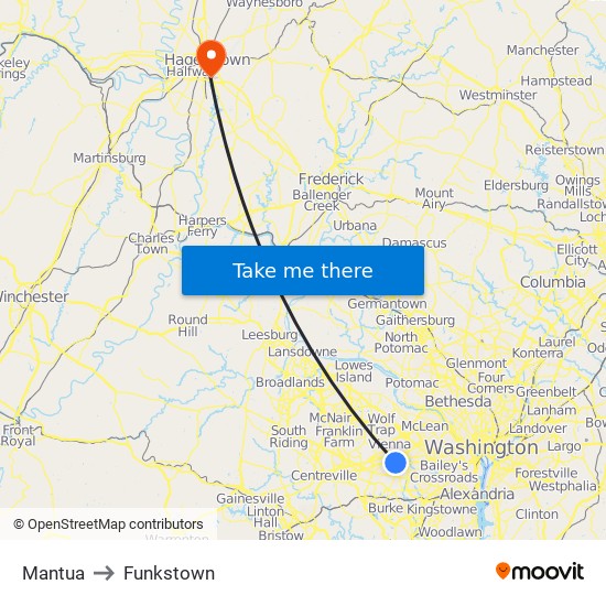 Mantua to Funkstown map